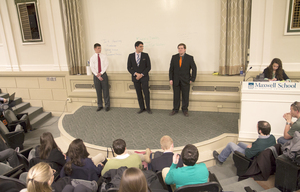 (From left to right) Jack Harding, Marcelo Fuentes and Gabe Shelton run for seats in the College of Arts and Sciences. Harding and Shelton were elected to two of the empty seats. 