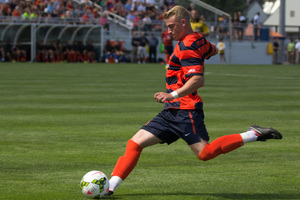 Syracuse's Liam Callahan prepares to kick the ball during the Orange's 3-0 season-opening win over Niagara on Friday.