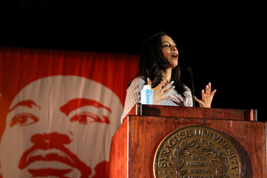 Angela Rye called on attendees to work together to achieve racial equity and denounced President Donald Trump.