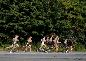 Justyn Knight finished first and Aidan Tooker finished second in the 3000-meter race today. Both ran Sweet Road in the fall as a cross country workout, pictured here.