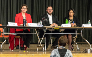 (From left) Dana Balter, Bill Bass and Juanita Perez Williams are each running against Rep. John Katko as Democrats. The Democratic primary is in June. 