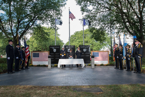 Former Syracuse Mayor Stephanie Miner and other city officials observed a moment of silence at a 9/11 ceremony in 2016.