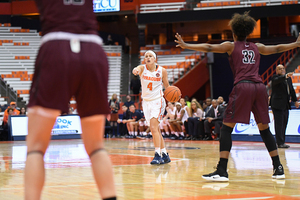 Tiana Mangakahia walks the ball up the floor in Syracuse's win over Maryland Eastern Shore Dec. 5.