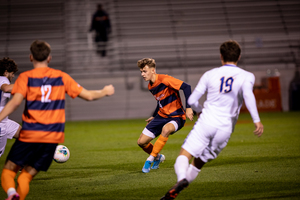 Noah Singelmann (pictured here in Fall 2020) scored the only goal for Syracuse against Clemson.