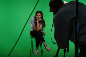 Art photography student Sewahhiss Hemlock (right) snaps a photo of Lilly Bencich for a semester-long initiative to document what SU looked like during COVID-19.