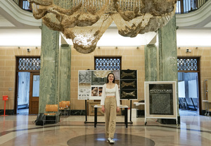 Merry’s hemp rope and mycelium installation was presented on Monday in Slocum Hall. She and her team have been working on the project since February.
