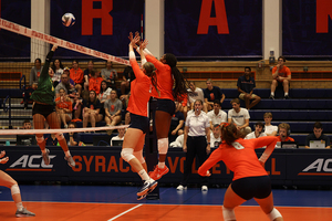 Syracuse totaled 11 blocks compared to Le Moyne's eight, in SU's straight sets win over the Dolphins.