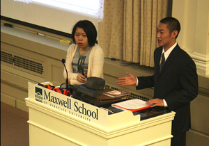 Ran Li, a junior in the College of Arts and Sciences, shares history of the 13-year fight for an Asian American Studies program with Student Association at Monday nights meeting.