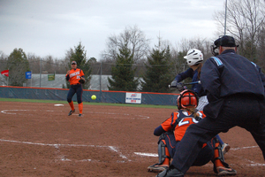 Jenna Caira pitches to catcher Lacey Kohl.