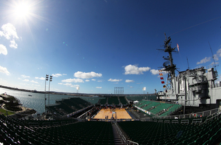 A general view looking out over the water aboard the USS Midway during media day on Nov. 10, 2012 before the Battle on the Midway game between the Syracuse Orange and the San Diego State Aztecs.