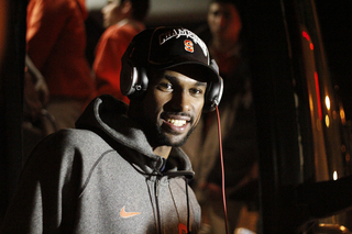 James Southerland grins as he is greeted by about 60 eager fans at the Carmelo K. Anthony Basketball Center.