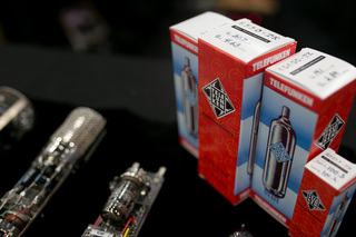 Boxes for Telefunken Premier Microphones featuring designs from the past at the SXSW music expo at the Austin Convention Center on March 13, 2014. Telefunken additionally hosted a listening party at The Continental Club.