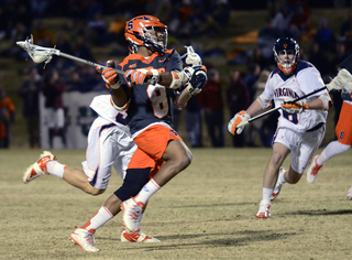 Lecky winds up for a shot while charging down the field. Lecky finished with four goals. 