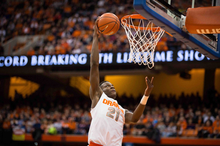 Roberson rises for a dunk in the first half. The sophomore had four points on 2-of-6 shooting in the opening 20 minutes.