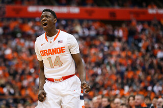 Kaleb Joseph yells after missing a 3-pointer.