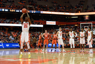 Howard attempts a shot from the free throw line. He went 3-of-6 from the charity stripe.